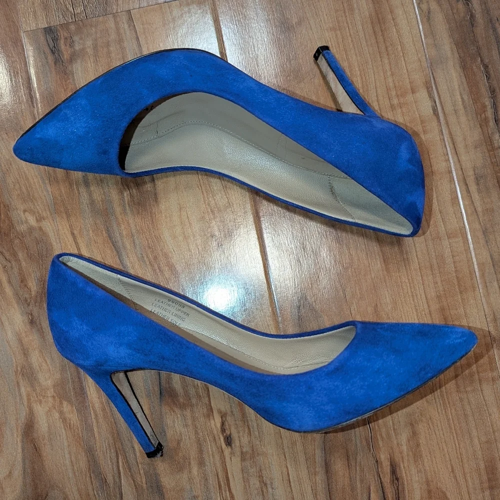 J.‎ Crew Blue Genuine Suede Leather Pointed Toe Heels Women's 6.5 Pumps Office